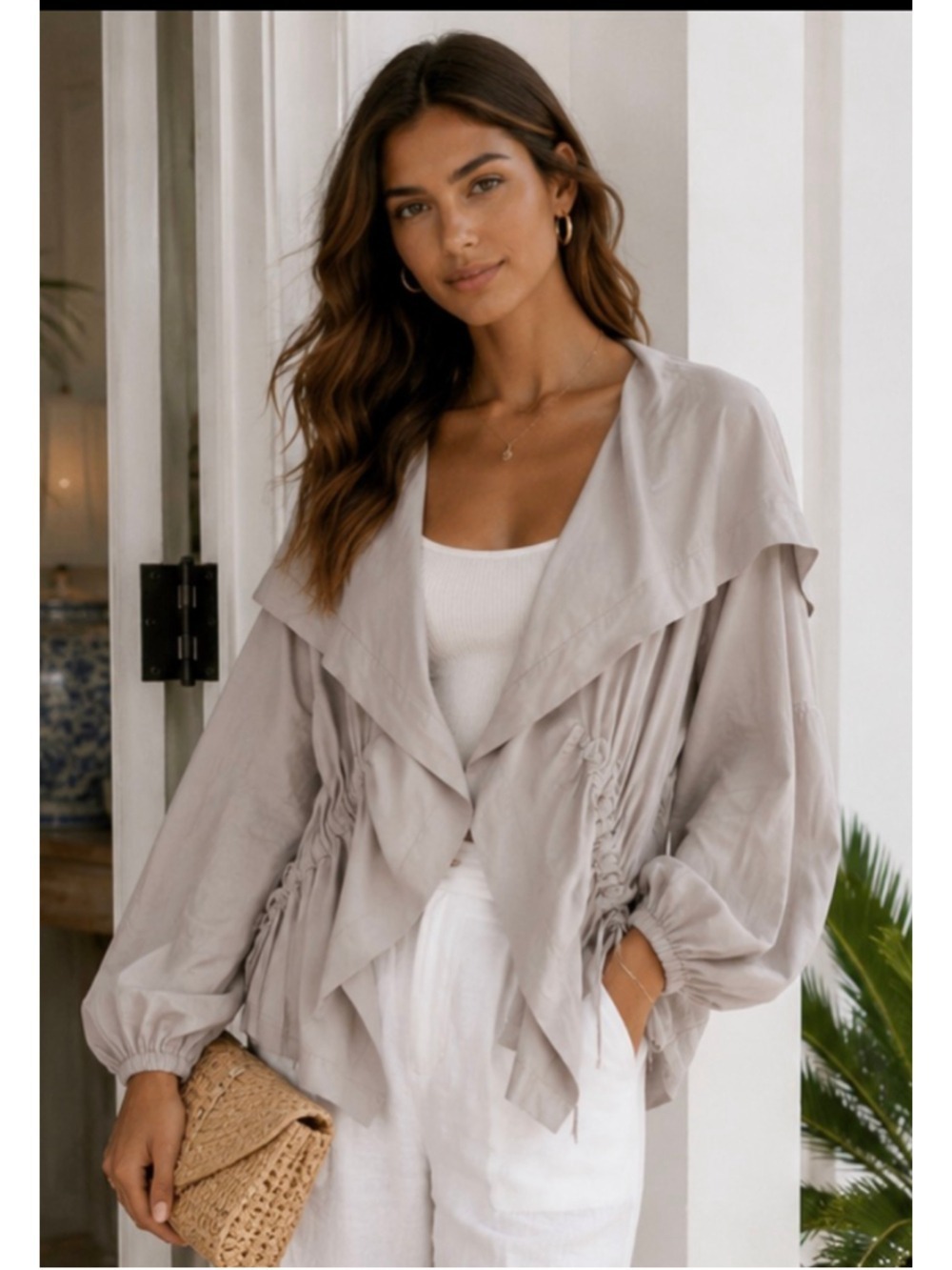 New PLANET Beige Nylon Drawstring Jacket One Size